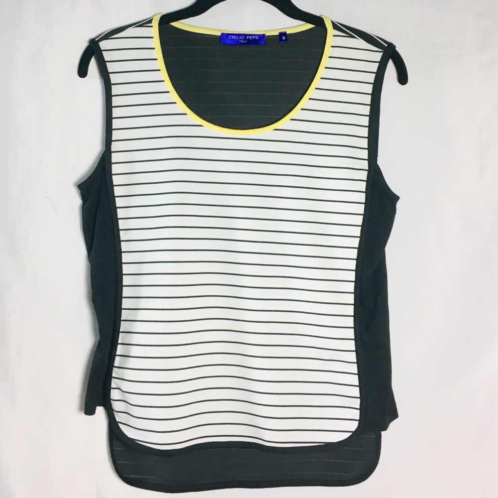 Emilio Pepe Italy Small Black White Striped Top